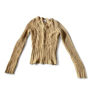 Worthington Tan Cable Knit Sequin Sweater XS Cream Fairy Girly Scoop Neck